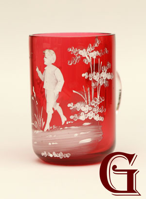 cranberry glass Mary Gregory mug